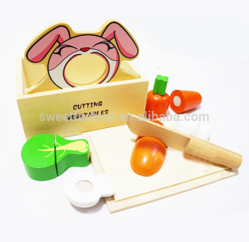 Rabbit favorite vegetables cutting wooden toy set for children,Funny DIY kitchen toys,Cutting vegetables wooden toys