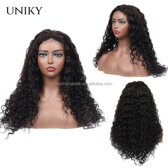 Uniky Cheap Hair Water Wave Virgin Cuticle Aligned 4*4 Closure Lace Front Wig Remy Brazilian Human Hair 4*4 Lace Wigs Water Wave