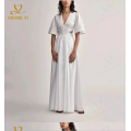 Pure white pleated elegant and gentle women's dress