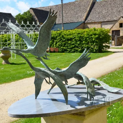 Hot Casting Five Life Size Copper Animal Statue Bronze Swans Flying Sculpture