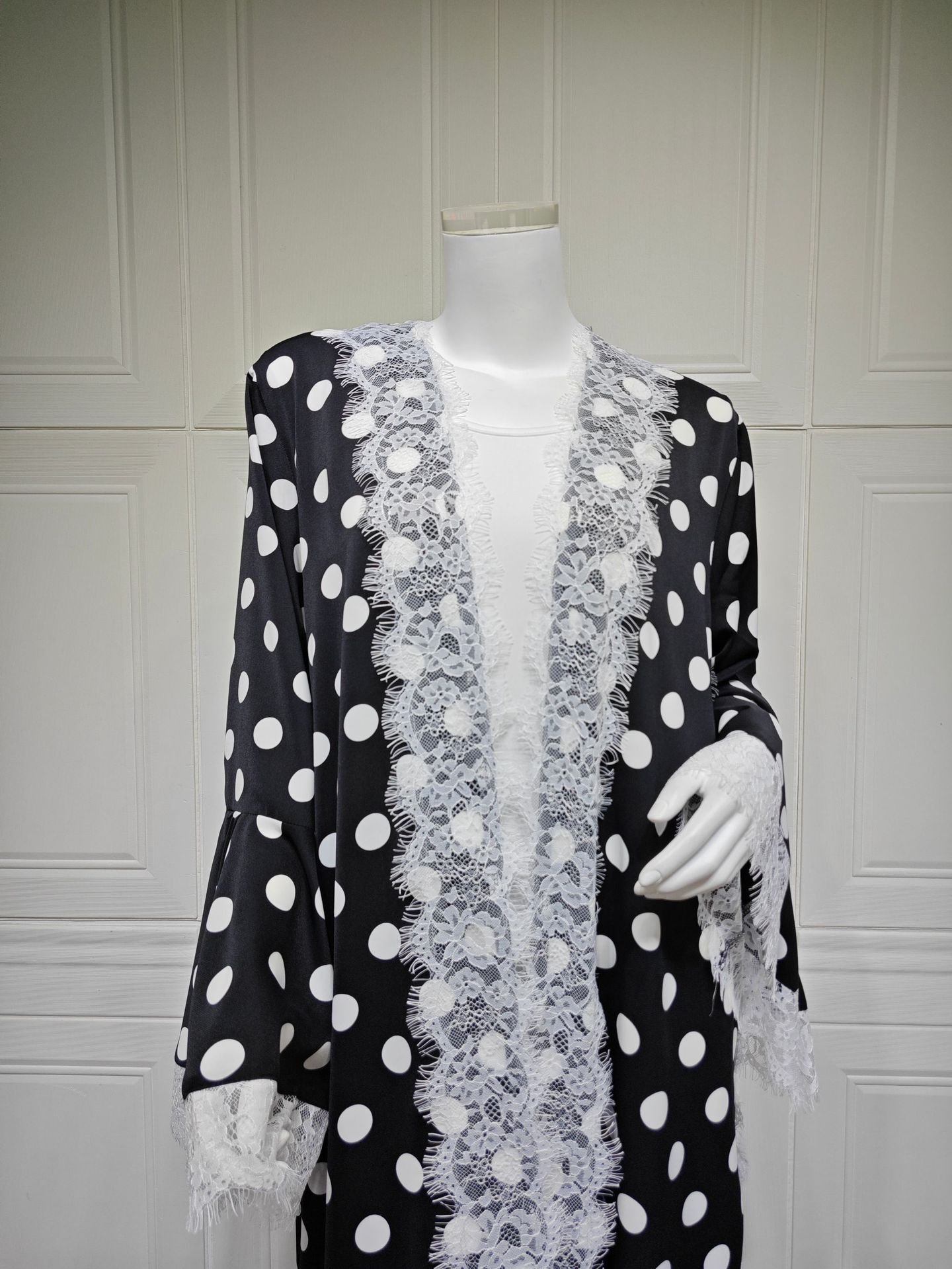 Black Polka Dot Lace Abaya MQ291 (7)