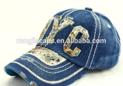 0918157 custom washed distress denim cap hat