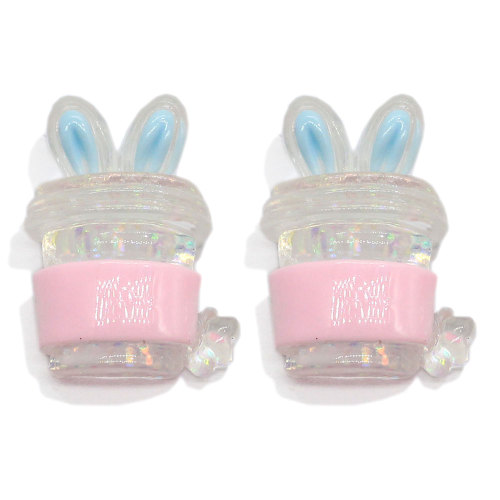 Kawaii Resin Animal Rabbit Ears Bottle Cup Flatback Cabochon Beads Μενταγιόν Κολιέ Γυναικεία Κοσμήματα