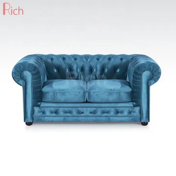 Modern Luxury Blue Velvet Loveseat Chesterfield Sofa