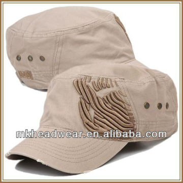 Canvas fabric army/military cap with 3D embroidery pattern on front