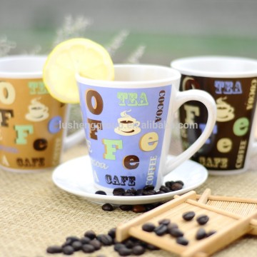 hot-sale conic shaped ceramic mug, custom logo printing mug decal, promotion gift mug
