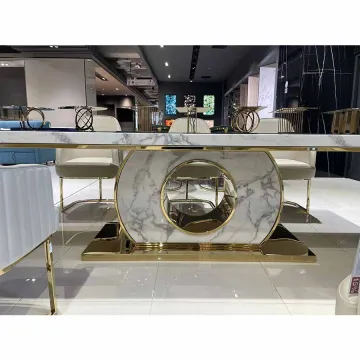 Luxury Gold Chromed Dining Table Set with Marble Chairs - 10 Seater