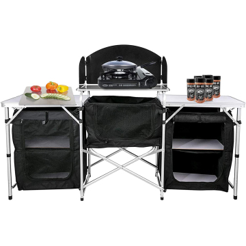 Portable Camping Outdoor Kitchen: 2-Tier Table with 3 Zippered Bags and 2 Sides for Convenient Cooking on the Go