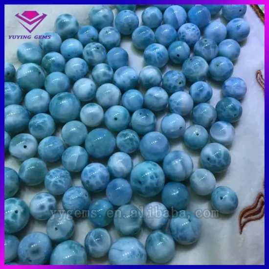 Loose Gemstone Round Cabochon Stone Beads Natural Larimar