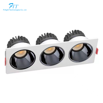 3*7W Dimmable Aluminum Recessed LED Downlight with Triple 3 Head Square Grille - 5 Year Warranty