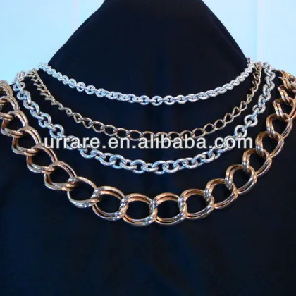 Silver Gold Aluminium Chain Multi Layered Jewelry Necklace