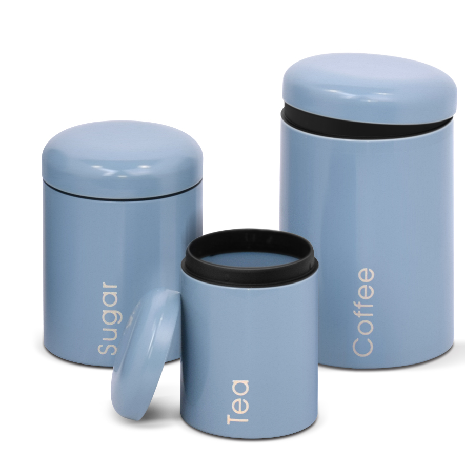 blue powder-coated food canister