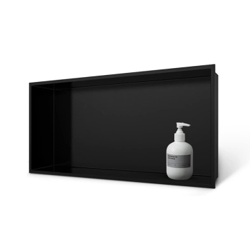 Matte Black Recessed Stainless Steel Shower Niche for Bathroom Storage - 24\" x 12\" x 4\", No Tiling Required