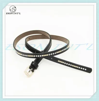 Simple Alloy Rivet Black and White Women Thin Mexican Leather Belt