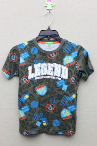 Boy's 100% Cotton All Over Print T-Shirt with Flocking Print