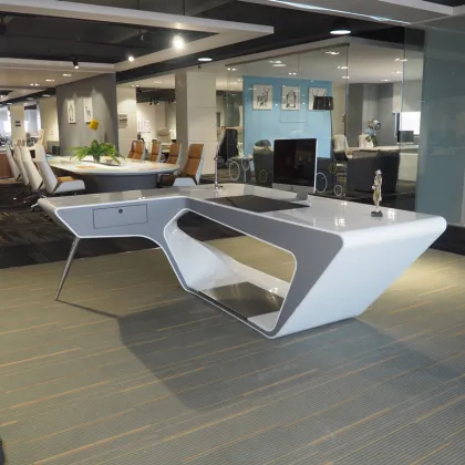 White Gloss Luxury L-shaped Executive Desk