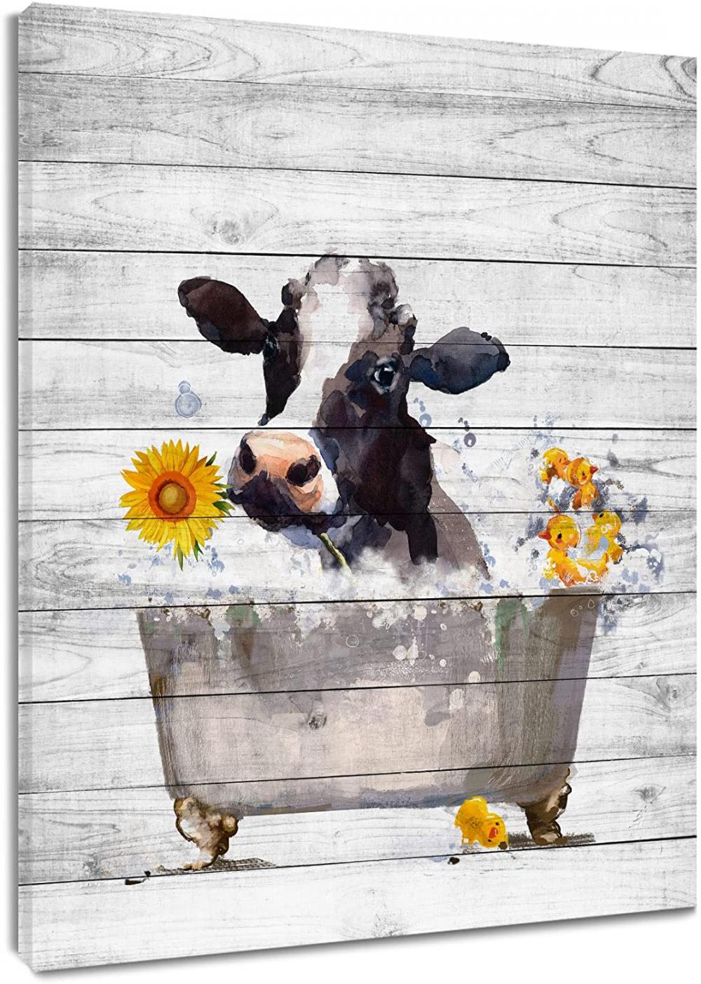 Funny Farmhouse Cattle with Sunflower in Tub