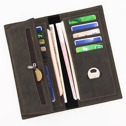 Men's PU Leather Long Wallet - Slim Design with Large Capacity Card Holder