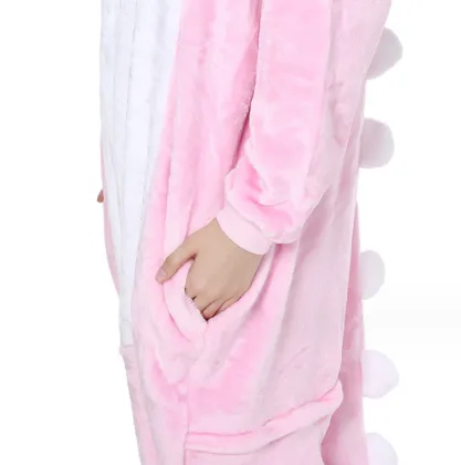 Flannel Pink Dinosaur Cartoon Animal Onesie Pajamas for All Ages