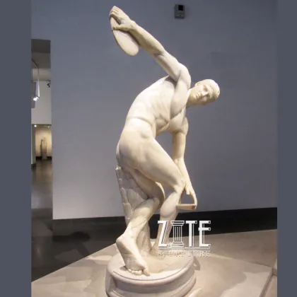 Custom Fmaous White Marble Nude Man Discus Throwers Statue