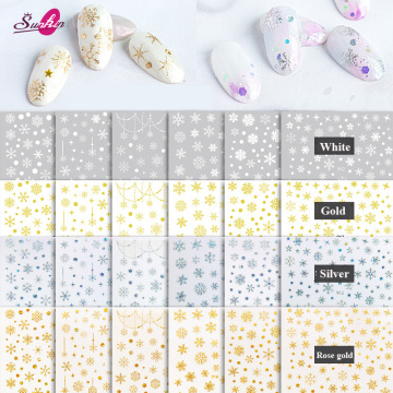 Christmas Nail Art: Snowflake Stickers, Laser Gold & Silver Dot Hot Stamping, Winter Decals Stickers