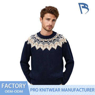 Sweater Crewneck Navy Winter Fair Isle Jacquard