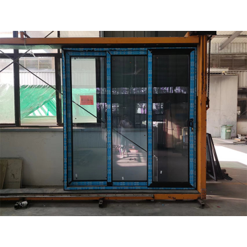 Black Vinyl Sliding Door with Double Glass and Key Lock