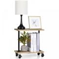 2-Tier Wood Sofa Side Table with Storage Shelf