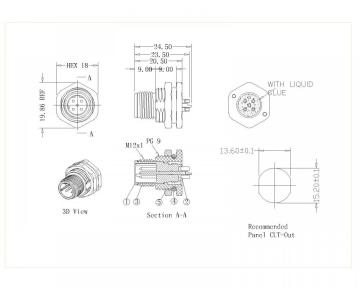 Male Lock Front PG9 D-Code Solder Type