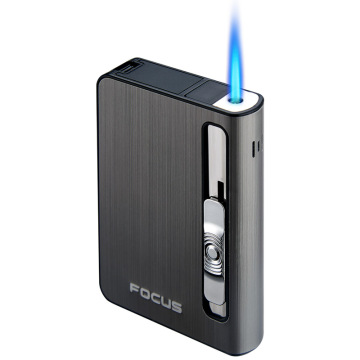YH027 Metal Cigarette Case with Jet Flame Windproof Lighter - USB Rechargeable