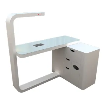 White Manicure Table with LED Lights and Extended Lockers