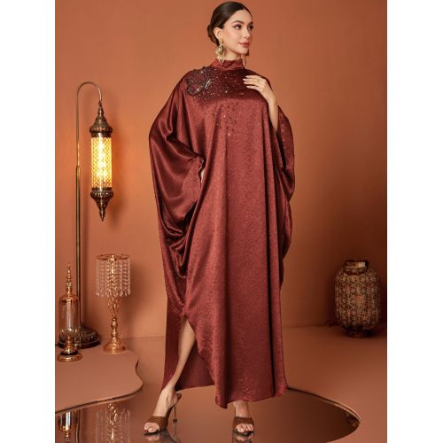 آستین خفاشی یقه بلند مهره دار Abaya