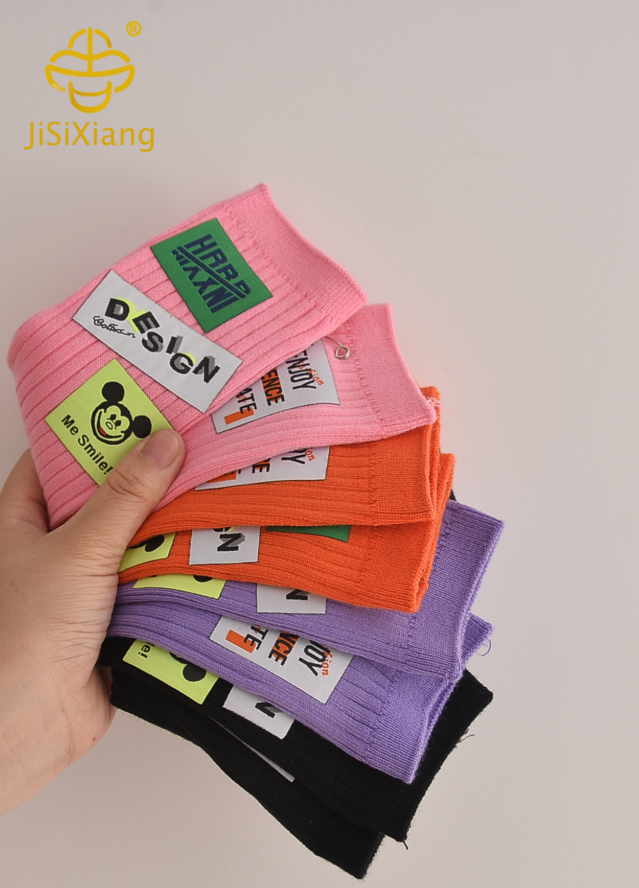 Cartoon Cloth Logo Colored Striped Middle Sock
