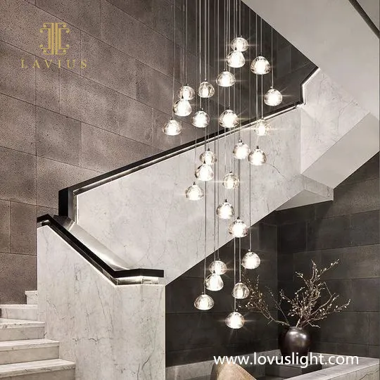 Staircase Chandelier Chandelier Art Postmodern Copper Villa Staircase Chandelier Glass Ball Retro Decorative Lamp