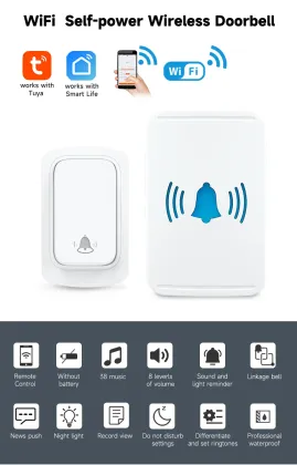 Self-Powered WiFi Smart Waterproof Doorbell with Wireless App Remote Control