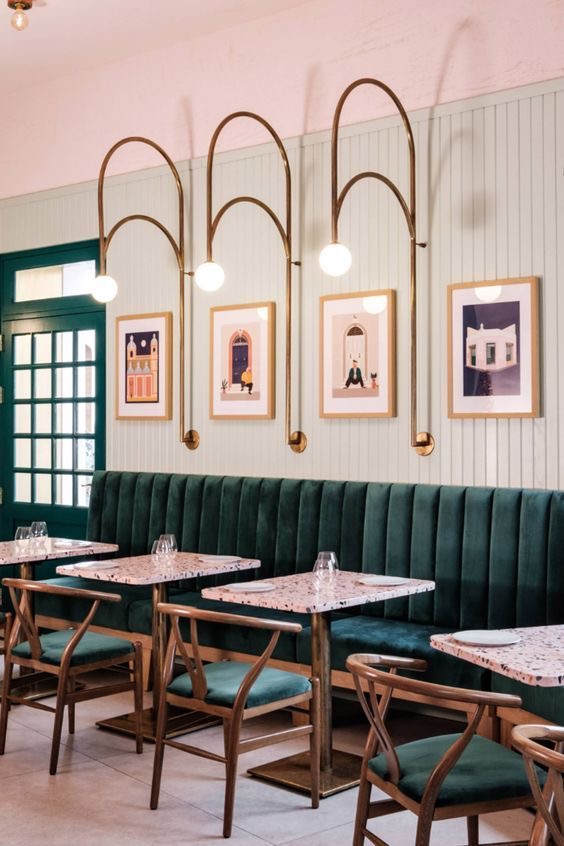 Customize wooden restaurant green leather booth seating with table sets for cafe restaurant