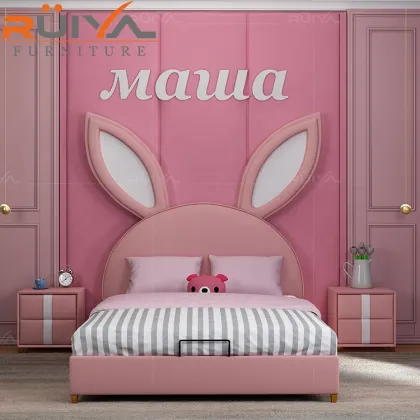Princess Pink Rabbit Shape Bed Set for Girls' Bedroom Furniture
