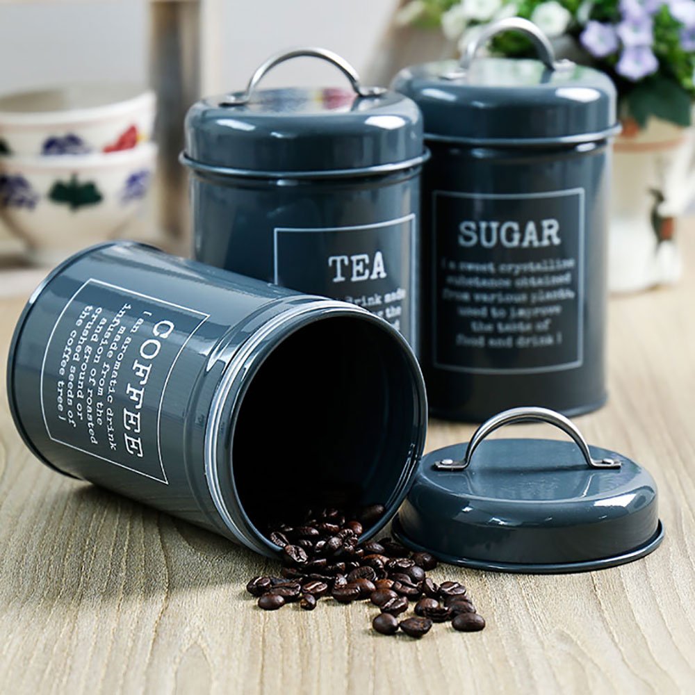 Wholesale Set of 3 Coffee Tea Sugar Cans Boxes Metal Storage Tin