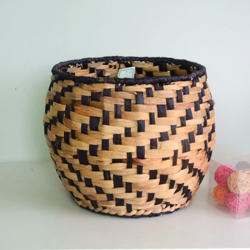 Round black water hyacinth woven basket