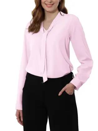 Women's Bow Tie Neck Chiffon Blouses Dressy Work Shirt Long Sleeve Casual Office Wear