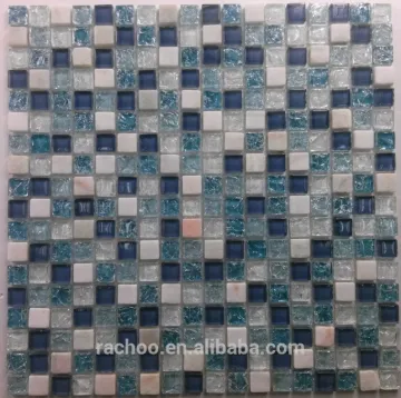 blue crackle glass mix marble mosaic tile