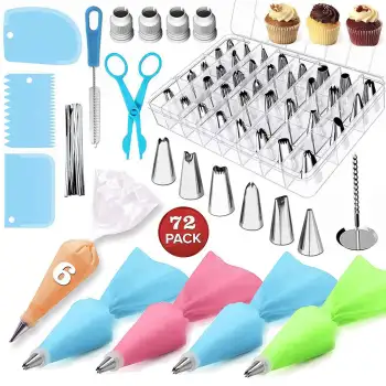 72 Pcs Stainless Steel Cake Decorating Set with Nozzles, Turntable & Baking Tools