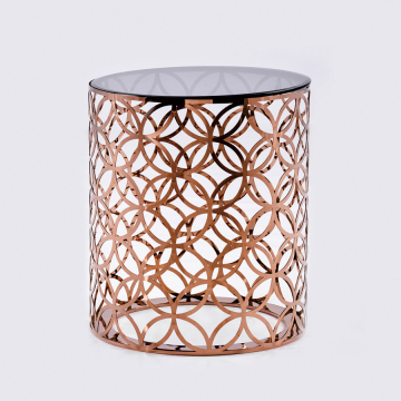 Goolee Ornate Modern Custom Metal Round Glass Top Side Table