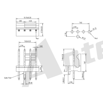 2,54 mm de conector de wafer 180 ° com Boss AW2543VD-04P-X