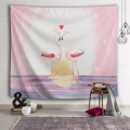 Flamingo Tapestry Pink Watercolor Wall Hanging Love Heart Tapestry for Livingroom Bedroom Home Dorm Decor