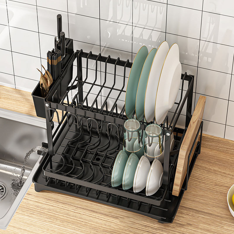 2-Tier Folding Metal Iron Dish Drying Rack