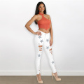 High Waisted Ripped Printed five-pointed star Pencil Jeans