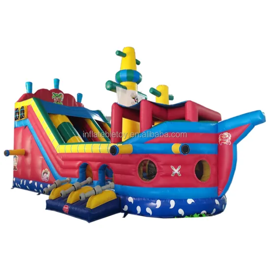 Giant Pirate Ship Inflatable Bounce House with Obstacles and Slide