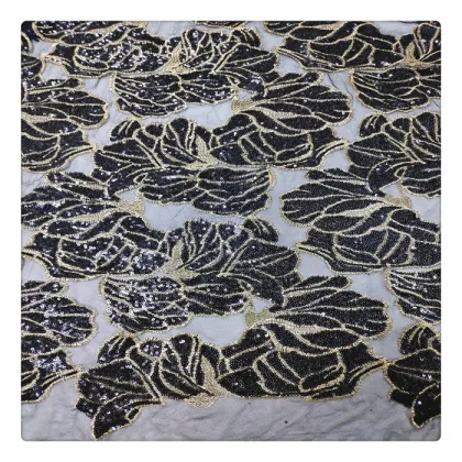 flower jacquard fabric garments accessories sequin fabric for sublimation BLACK GOLD