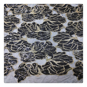 fleur jacquard tissu vêtements accessoires tissu à paillettes pour sublimation or noir